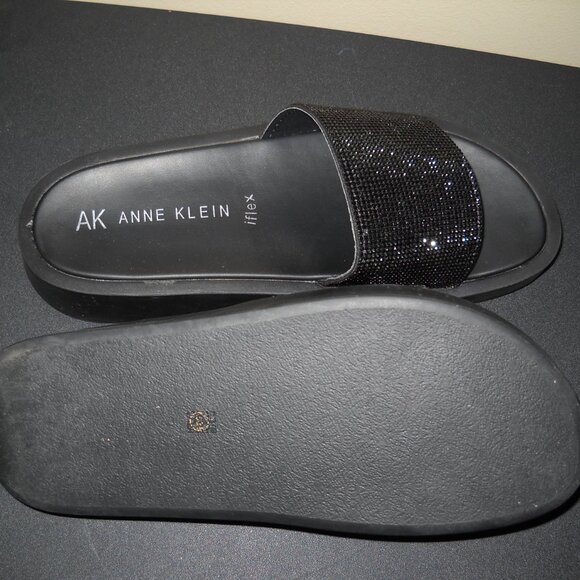 AK Anne Klein iFlex Slide Sandals Black Stone Embellished - Size 10 M - Picture 3 of 4
